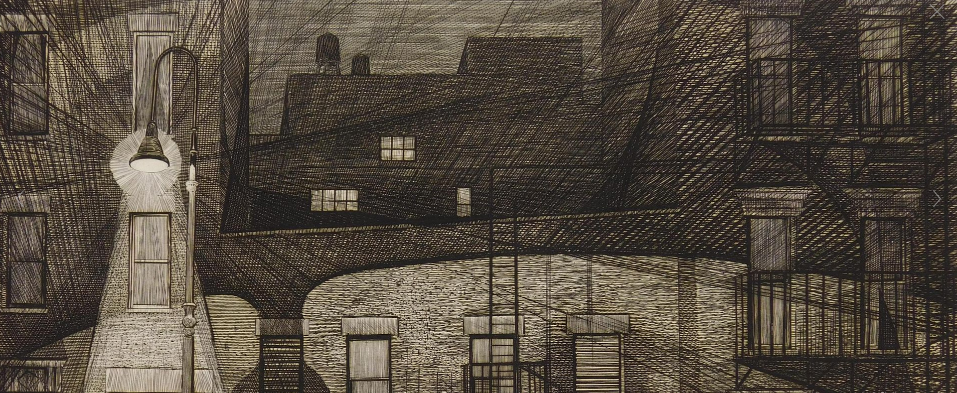 Detail of "Restaurant" drypoint etching by Armin Landeck