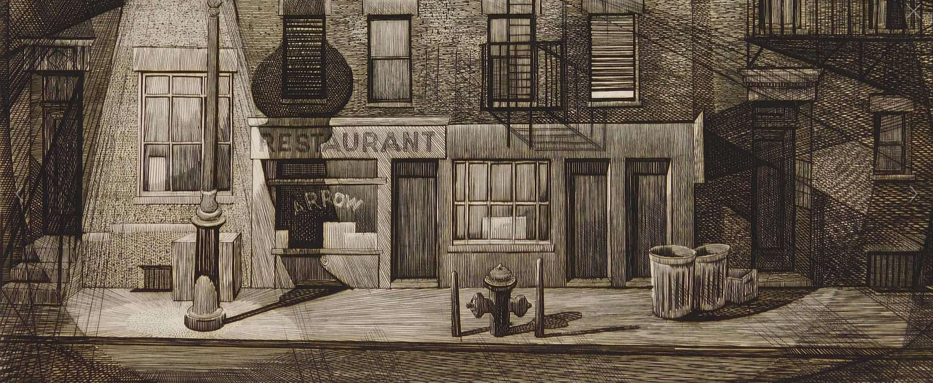 "Restaurant" drypoint etching by Armin Landeck